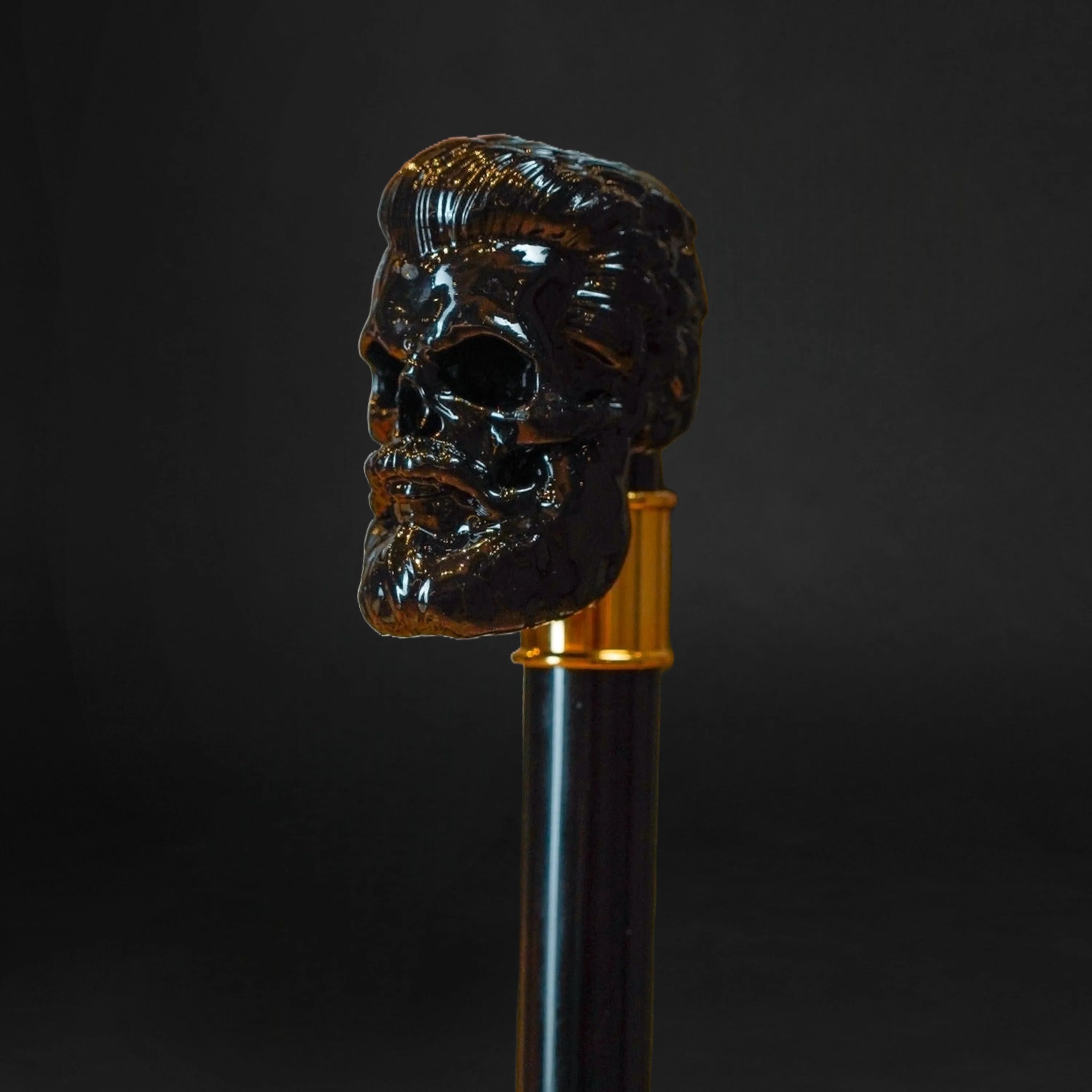 Luxury Black Skull Walking Cane – Gold-Plated Elegant Gothic Cane