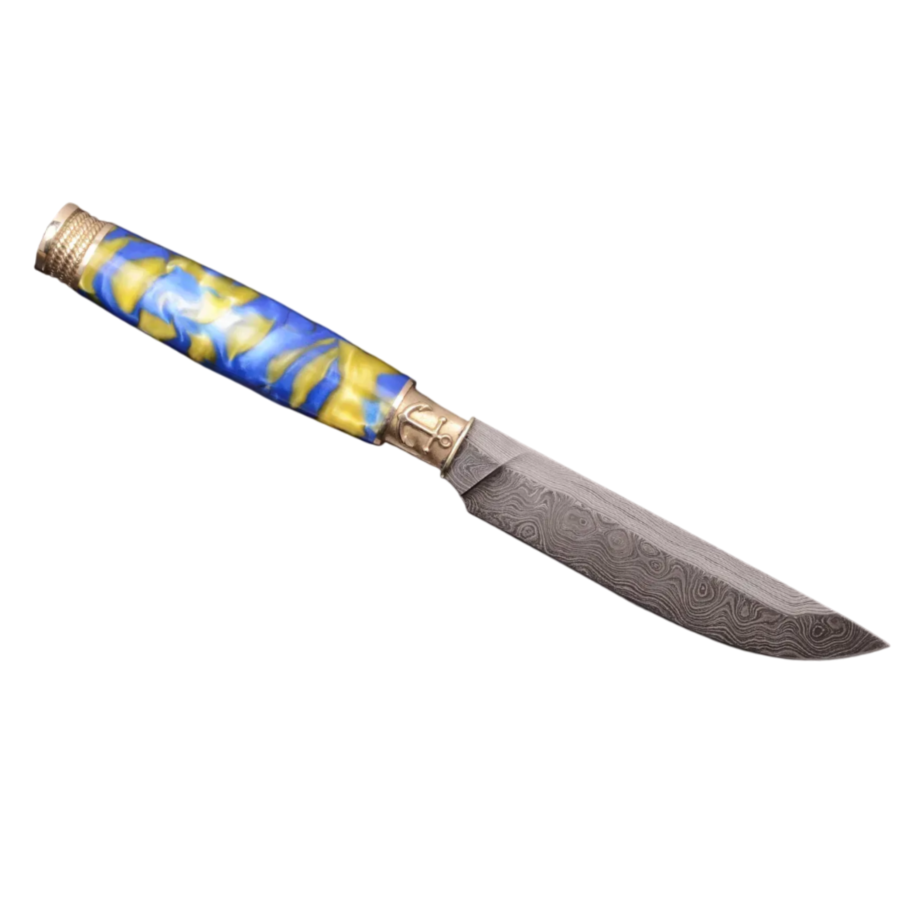 Handmade Damascus Knife - Anchor Guard and Ship Wheel Pommel