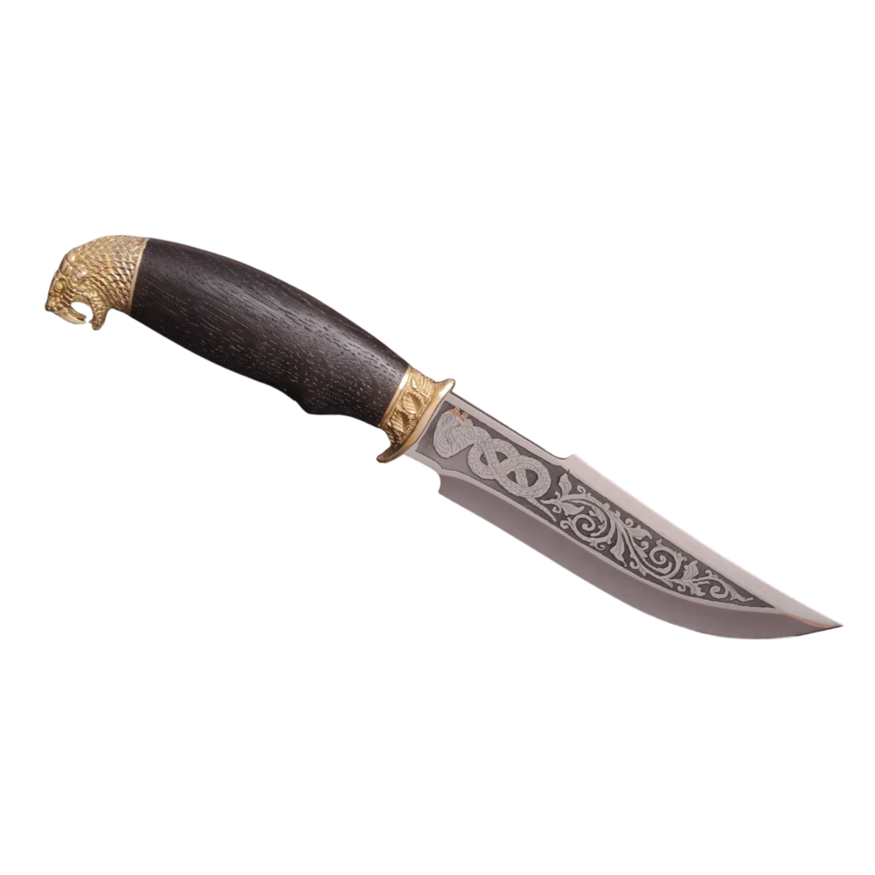 Snake-Style Knife with Etched Stainless Blade and Oak Handle