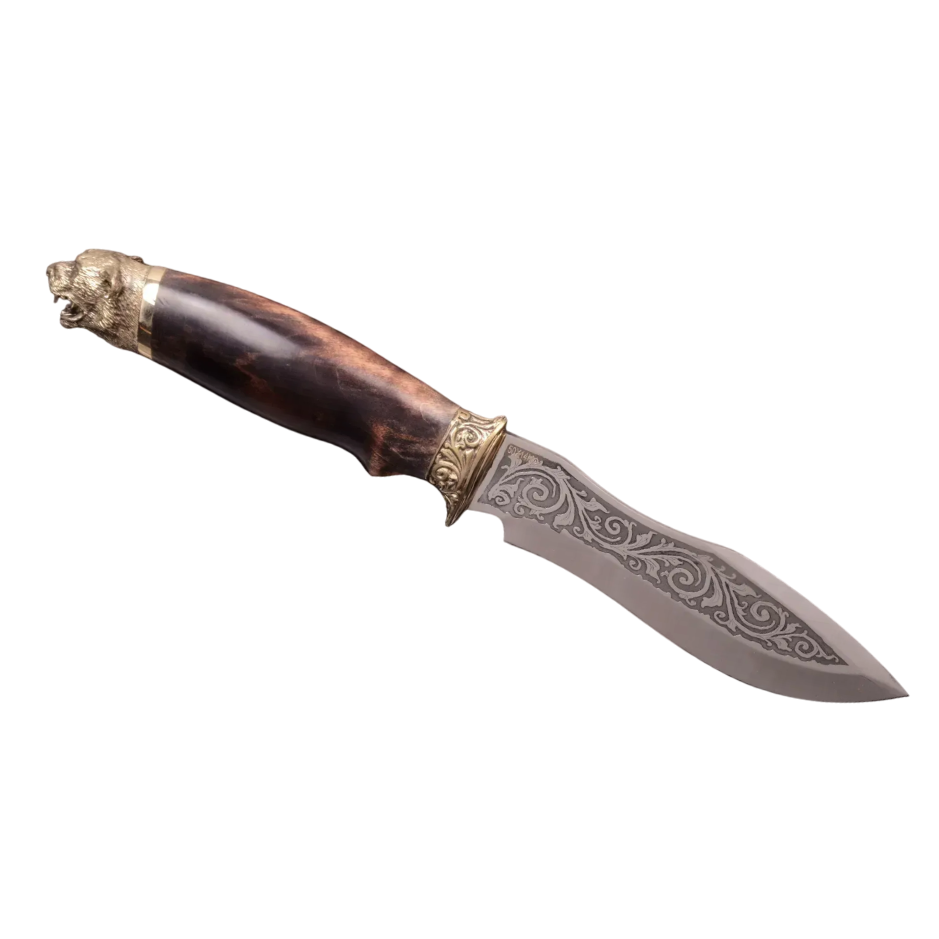 Hunting-Themed Knife with Bear Etching and Walnut Handle
