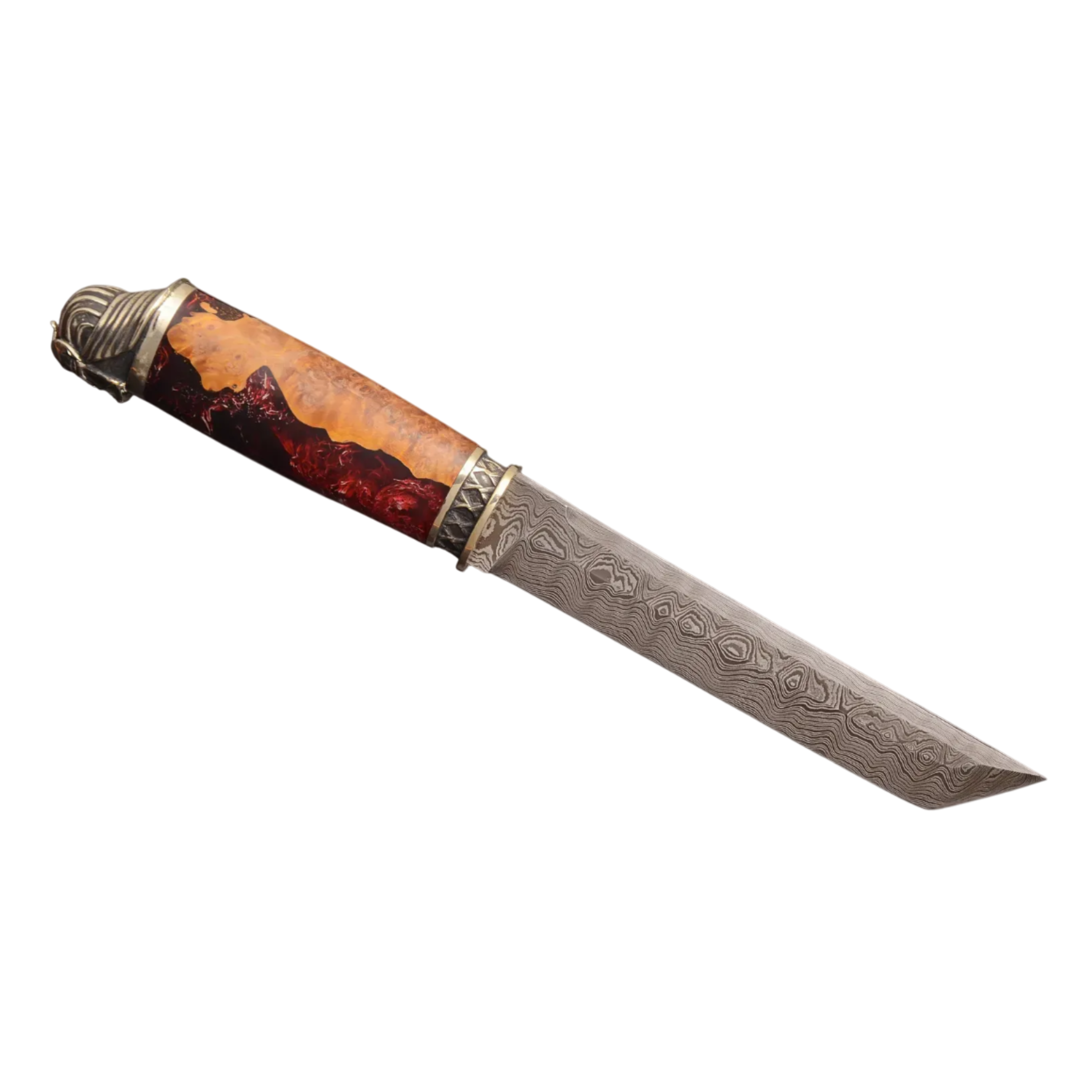 Handcrafted Tanto Knife with Damascus Steel Blade and Hybrid Handle
