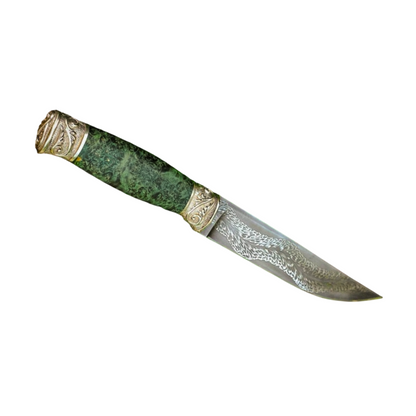 Premium Damascus Steel Knife With Leather Sheath And Maple Burl - Elegant Knives