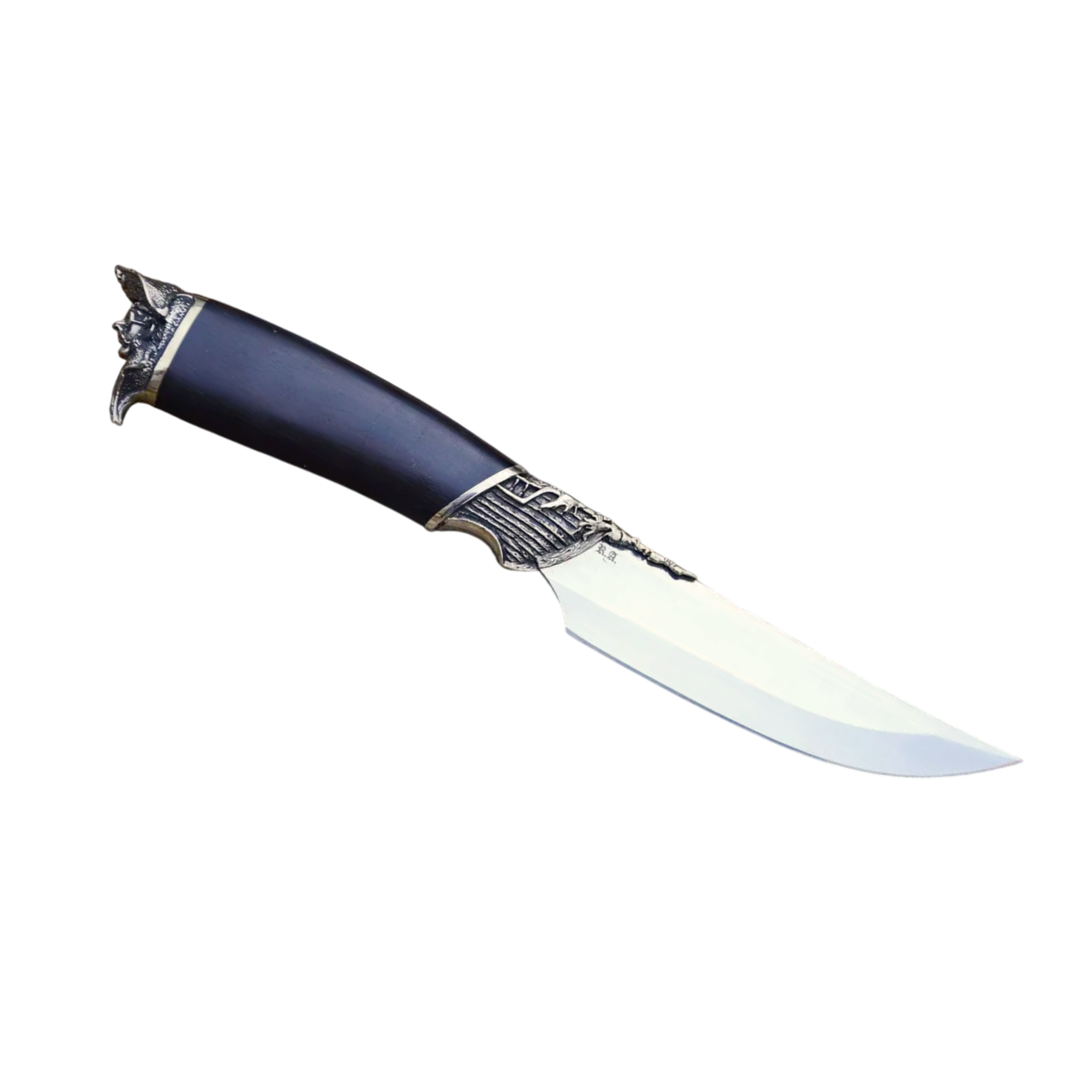 Unique Designer Black Handle Hunting Knife with Leather Sheath