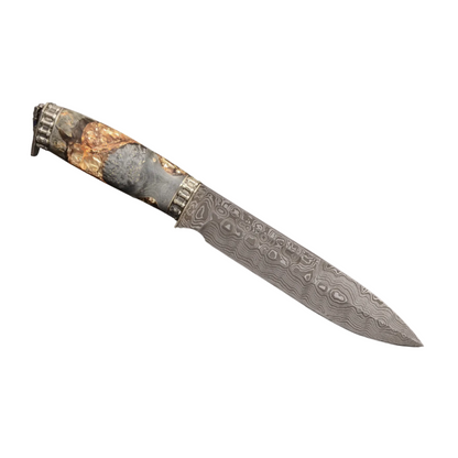 Luxury Damascus Steel Knife with Hybrid Handle and Leather Sheath - Elegant Knives