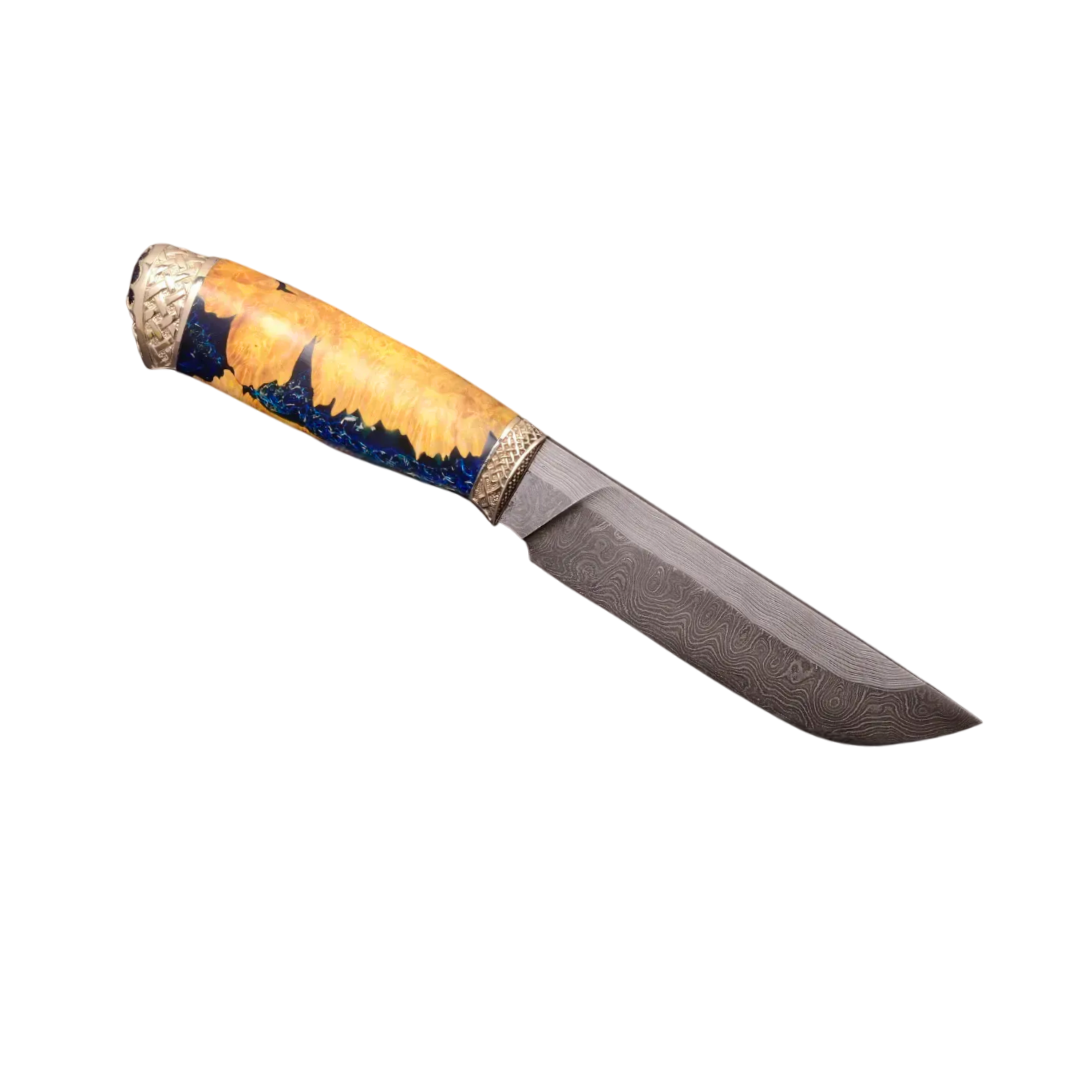 Luxury Handmade Damascus Steel Knife – Hybrid Handle with Natural Stone