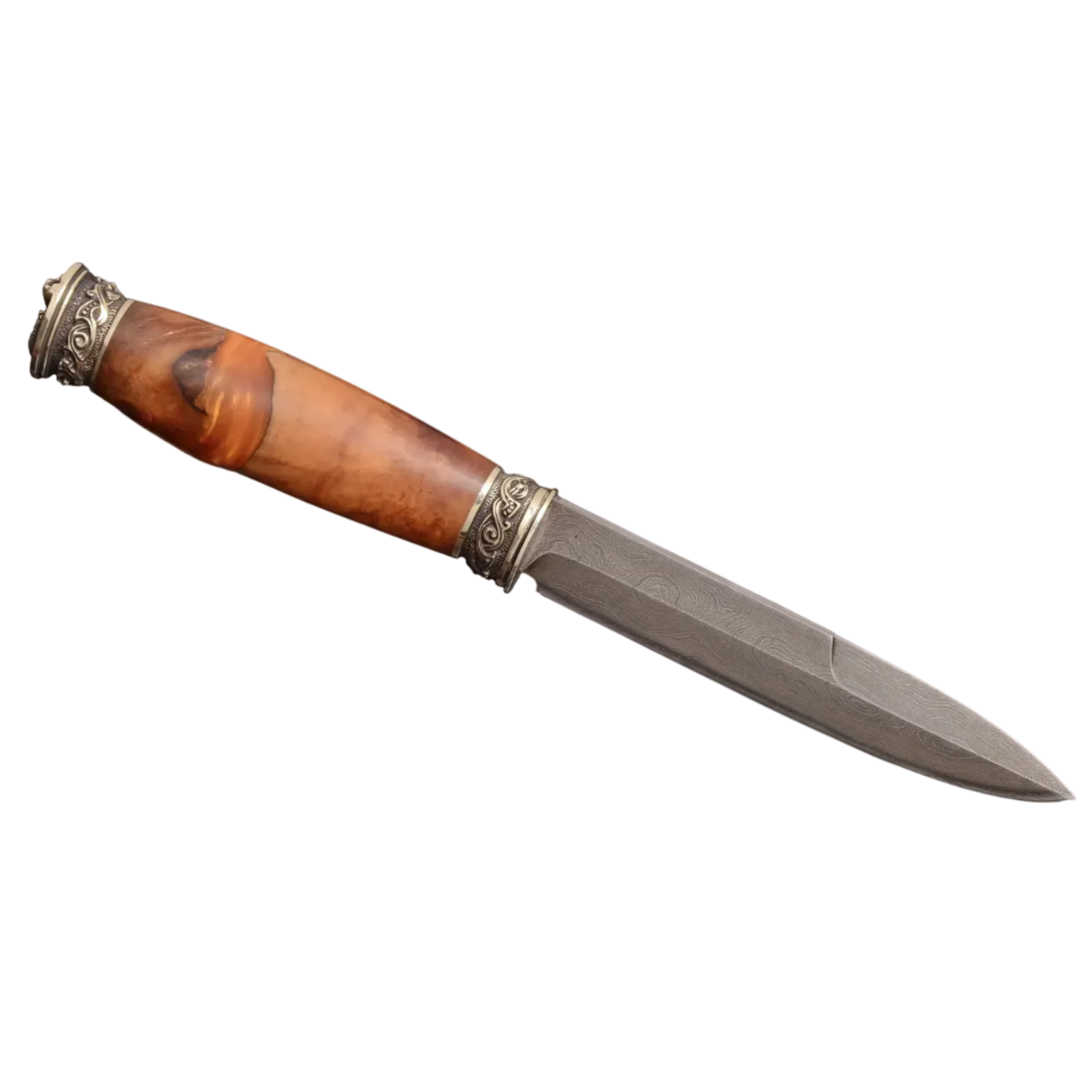 Handmade Damascus Steel Knife with Moose Head Cast Bolster