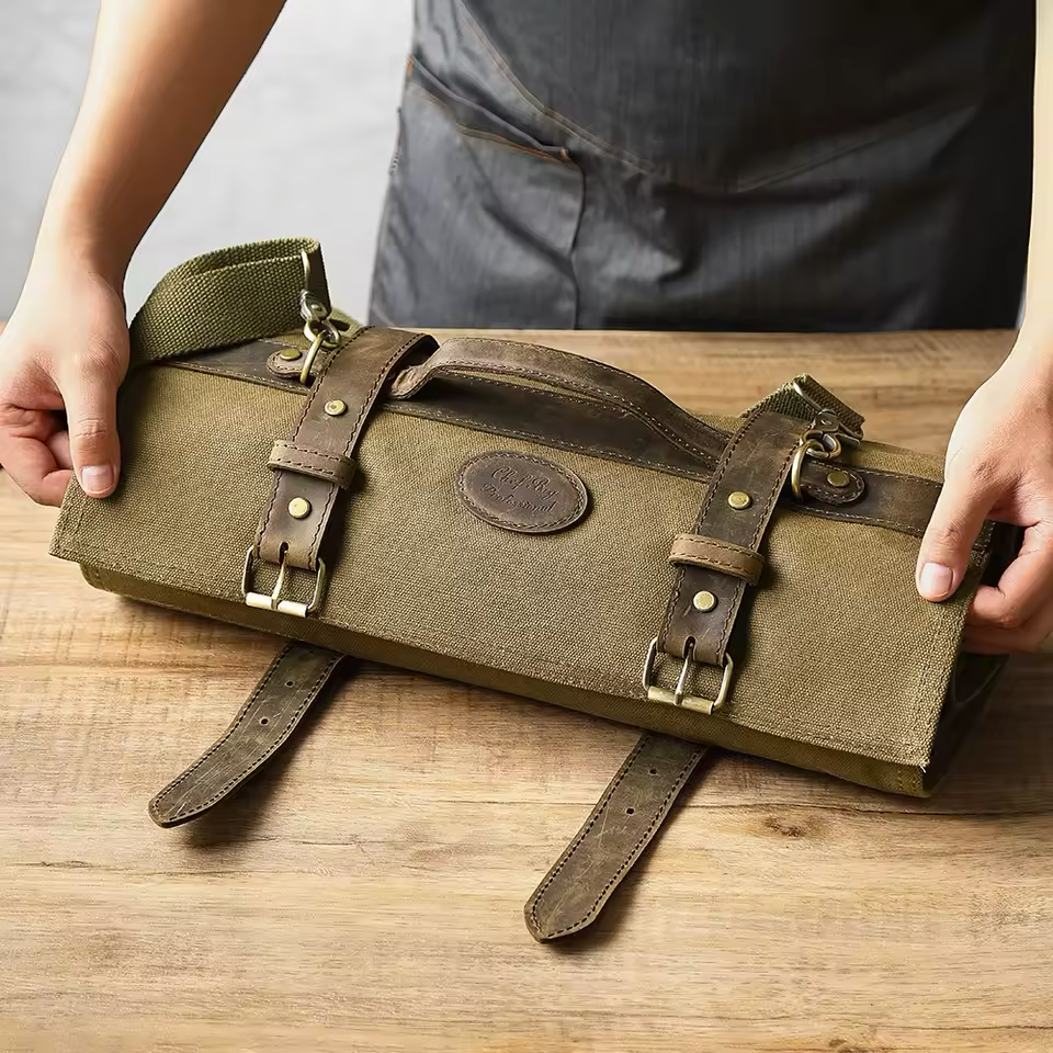 Waxed Canvas Knife Roll Bag