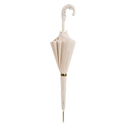 Leather Handle Ivory Manual Opening Umbrella with Dots, Double Cloth