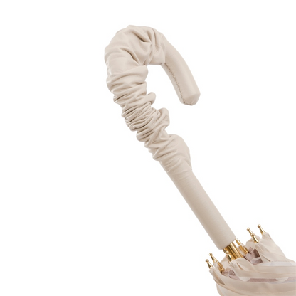 Leather Handle Ivory Manual Opening Umbrella with Dots, Double Cloth