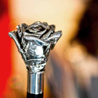 Luxury Silver Rose Handmade Walking Cane with Silver-Plated Handle