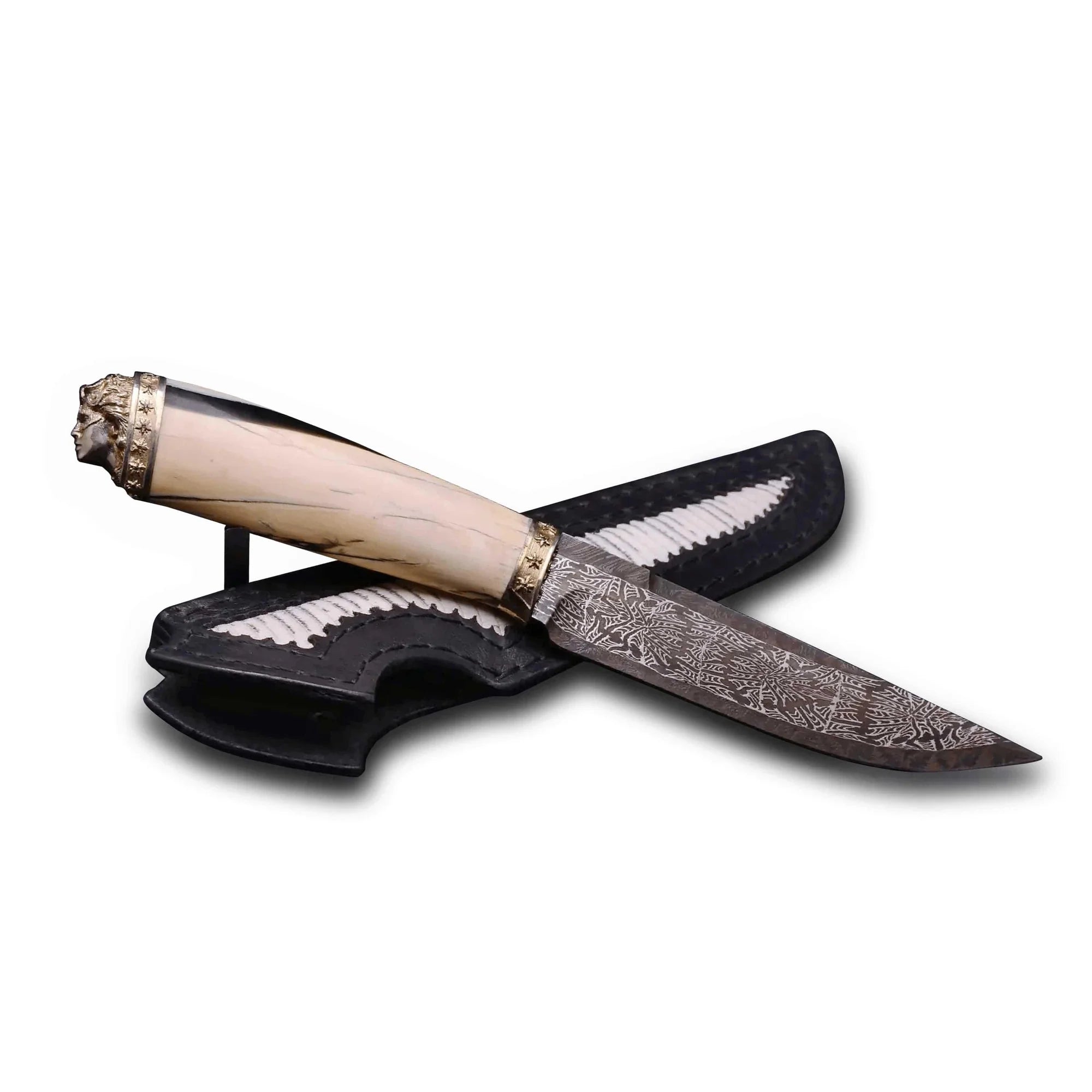 Handmade Exclusive Artisan Hunting Knife with Unique Ivory Handle