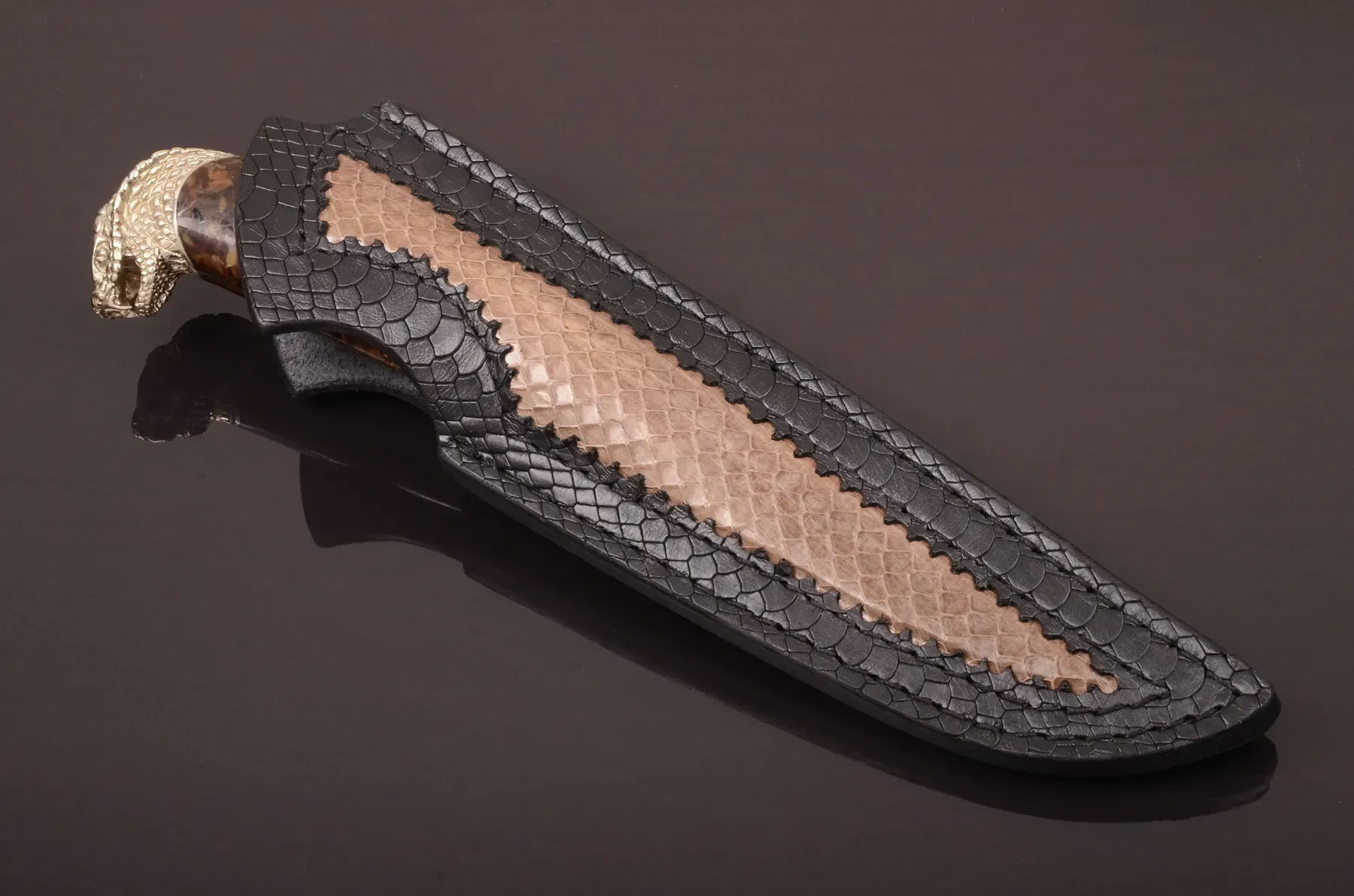 Exclusive Collectible Knife with Mosaic Damascus Steel Blade and Amber Handle