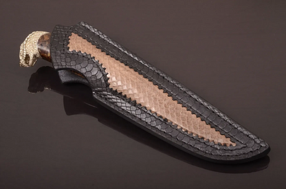 Exclusive Collectible Knife with Mosaic Damascus Steel Blade and Amber Handle