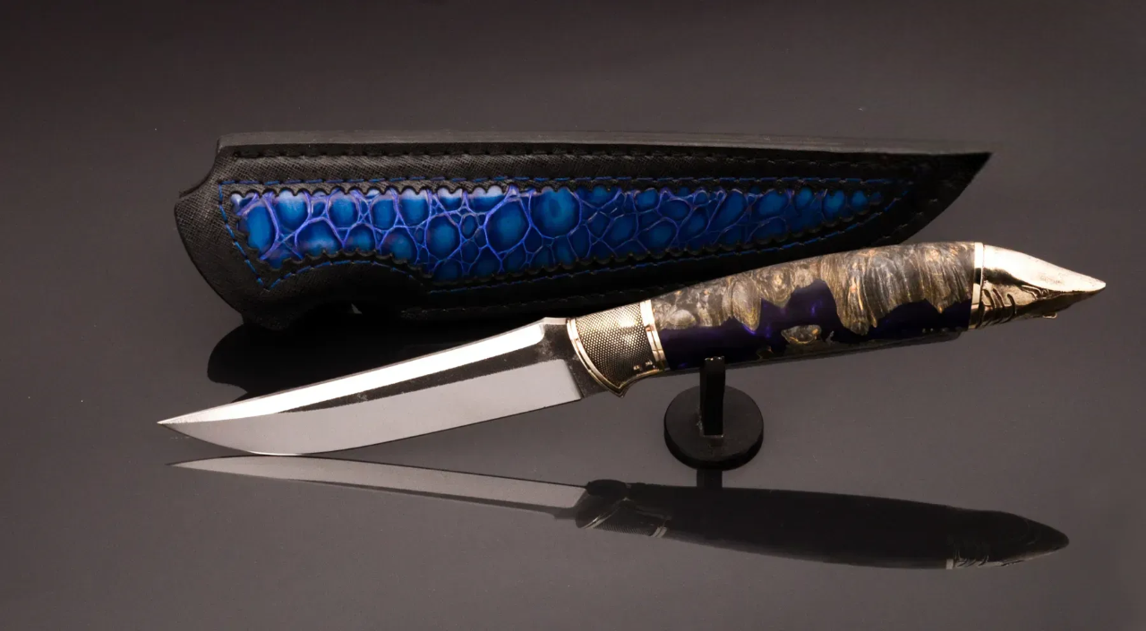 Premium N690 Steel Knife with Hybrid Handle and Leather Sheath