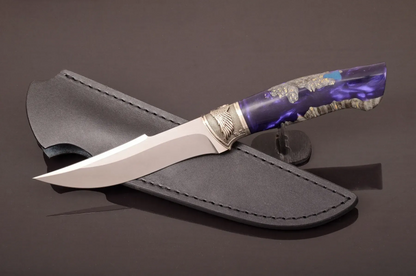 Handmade N690 Steel Knife with Hybrid Handle and Leather Sheath - Elegant Knives