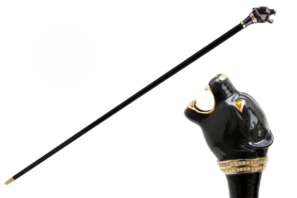 Luxury Black Panther Handmade Walking Cane with Enameled Brass Handle