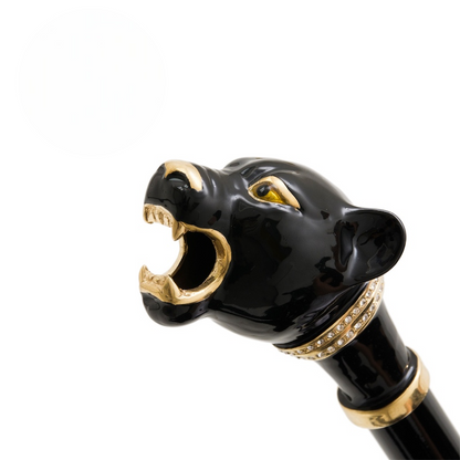 Luxury Black Panther Handmade Walking Cane with Enameled Brass Handle
