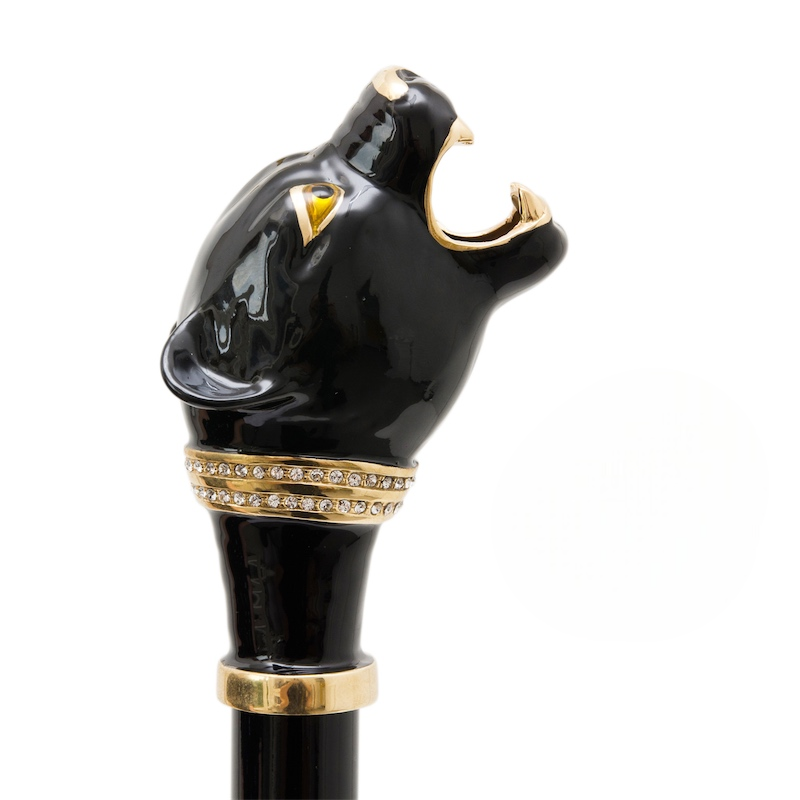 Luxury Black Panther Handmade Walking Cane with Enameled Brass Handle