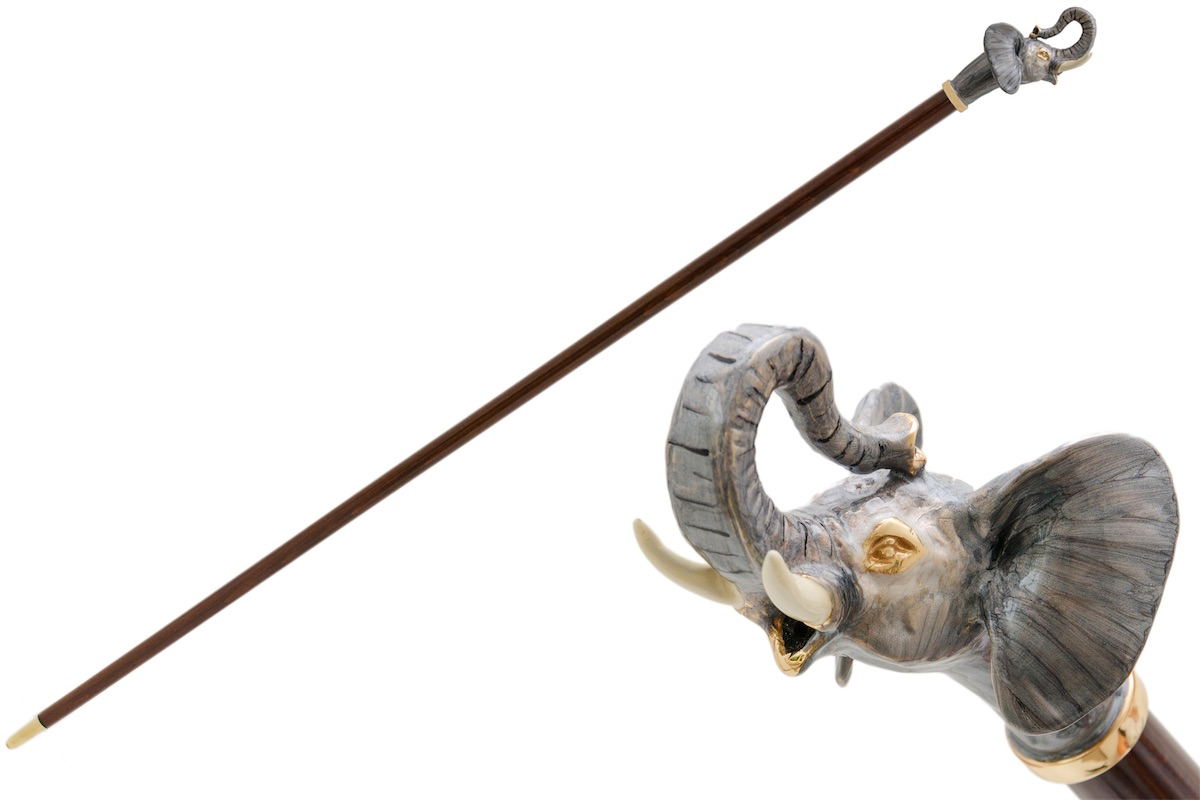 Luxury Elephant Handmade Walking Cane – Enameled Brass Handle