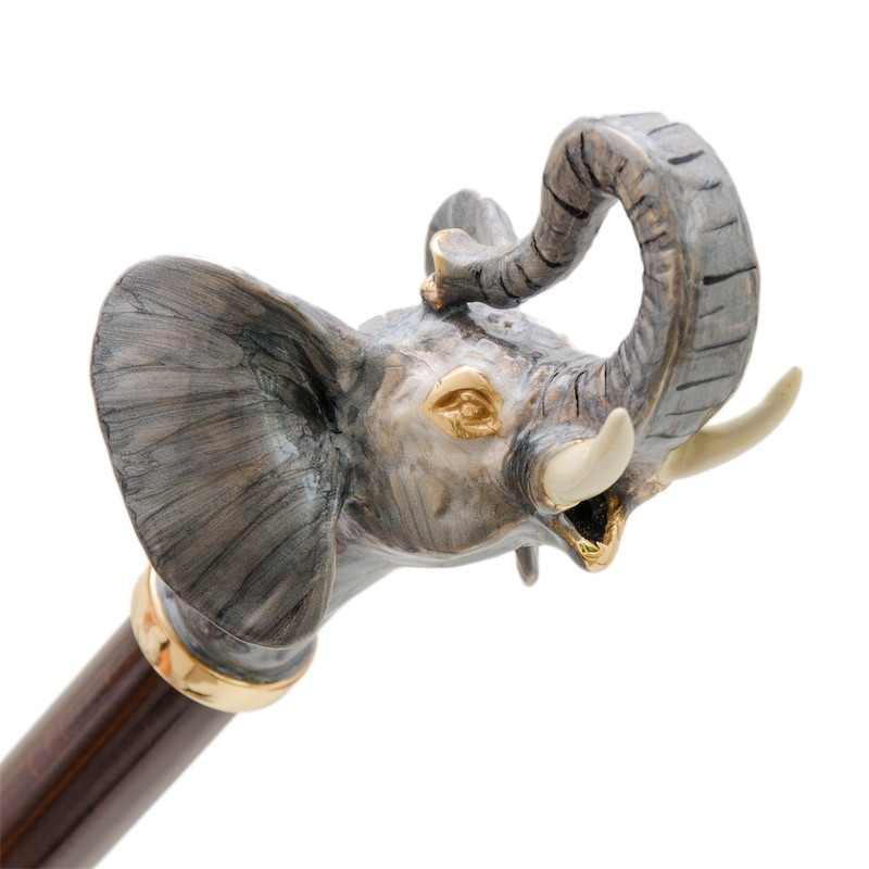 Luxury Elephant Handmade Walking Cane – Enameled Brass Handle