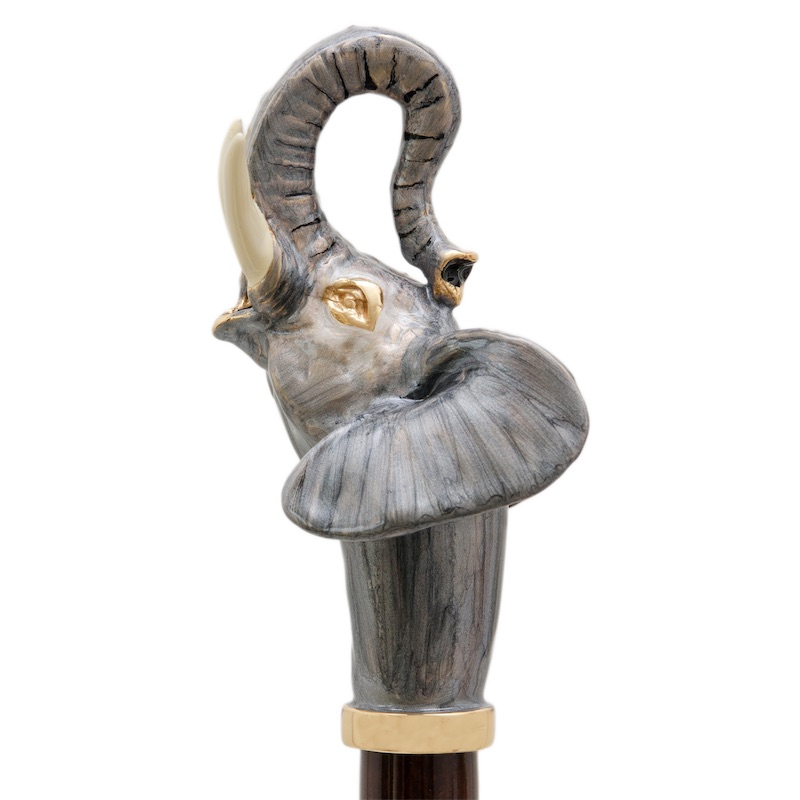 Luxury Elephant Handmade Walking Cane – Enameled Brass Handle