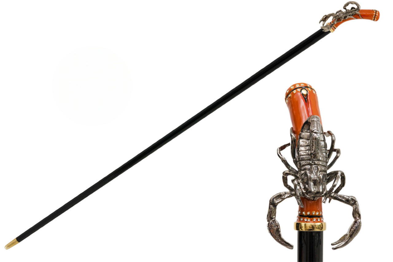 Handmade Luxury Scorpion Walking Cane – Enameled Brass Handle