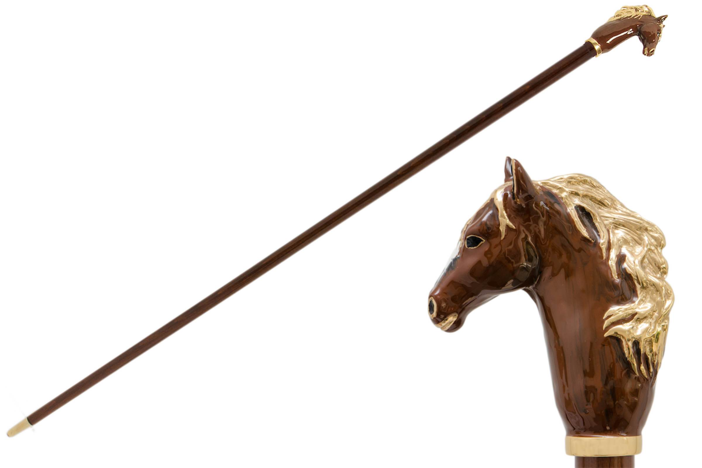 Luxury Brown Horse Handmade Walking Cane – Enameled Brass Handle