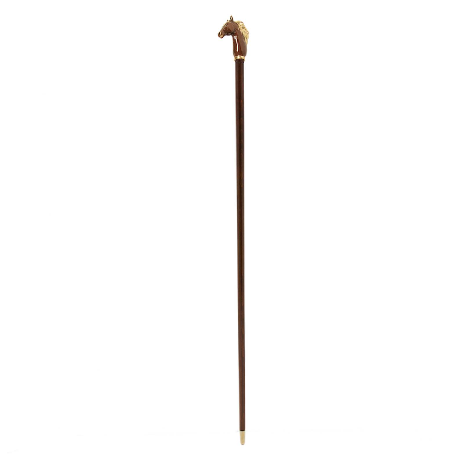 Luxury Brown Horse Handmade Walking Cane – Enameled Brass Handle