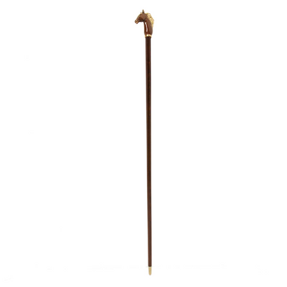 Luxury Brown Horse Handmade Walking Cane – Enameled Brass Handle