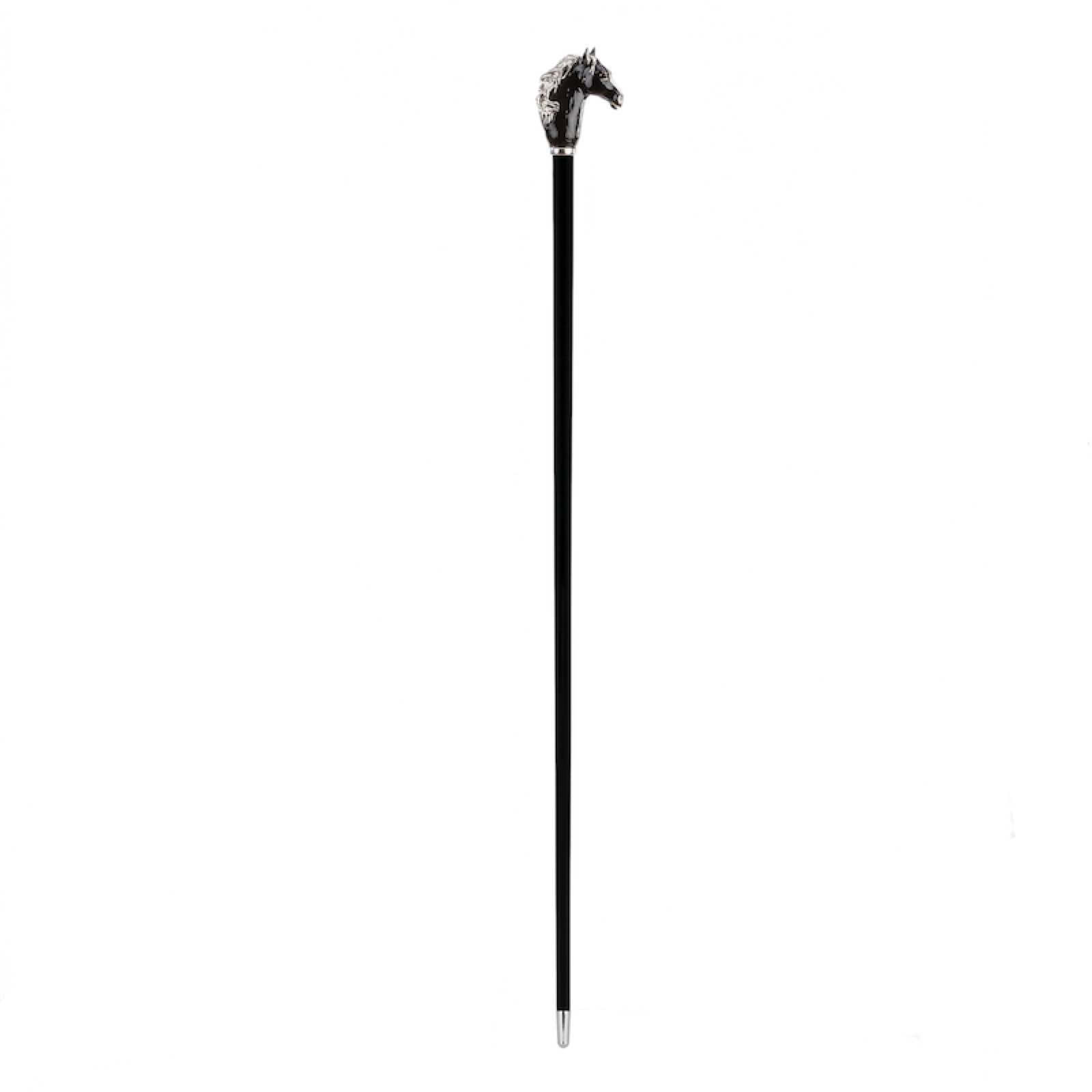 Luxury Black Horse Handmade Walking Cane – Enameled Brass Handle