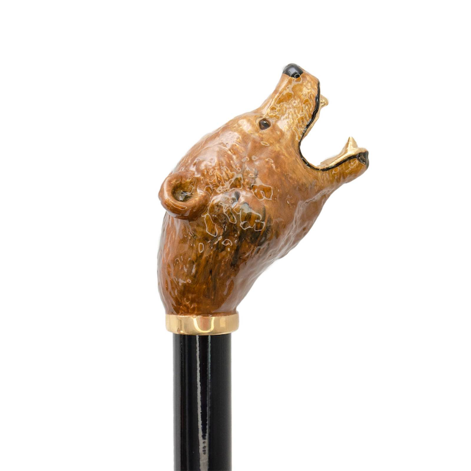 Luxury Brown Bear Handmade Walking Cane with Enameled Brass Handle