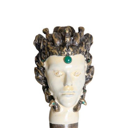 Medusa Luxury Handmade Walking Cane with Enameled Brass Panther Handle