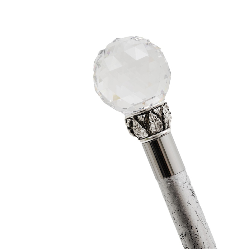 Luxury Crystal Ball Handmade Walking Cane with Silver Shaft