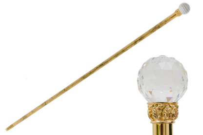 Luxury Crystal Ball Handmade Walking Cane with Gold Shaft
