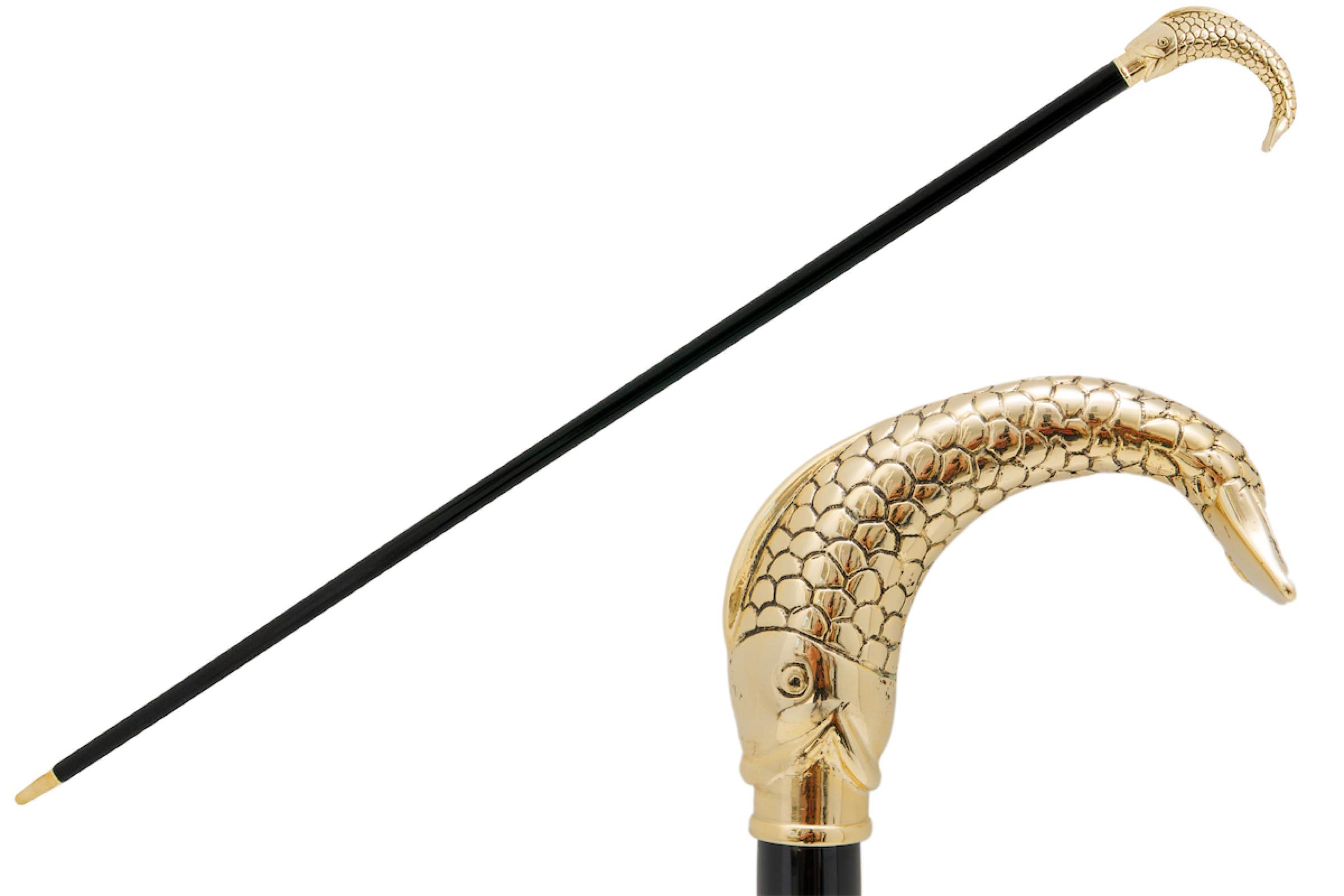 Luxury Golden Fish Walking Cane – Handmade Italian Designer Stick