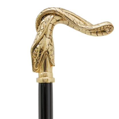 Luxury Golden Snake Walking Cane with Metal Handle – Handmade in Italy