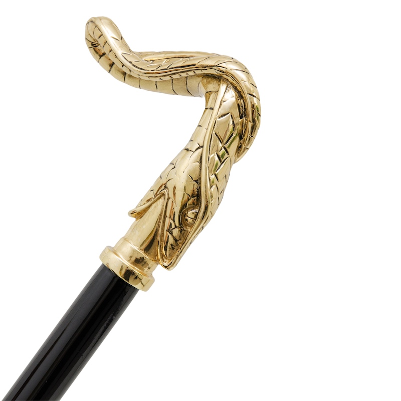 Luxury Golden Snake Walking Cane with Metal Handle – Handmade in Italy