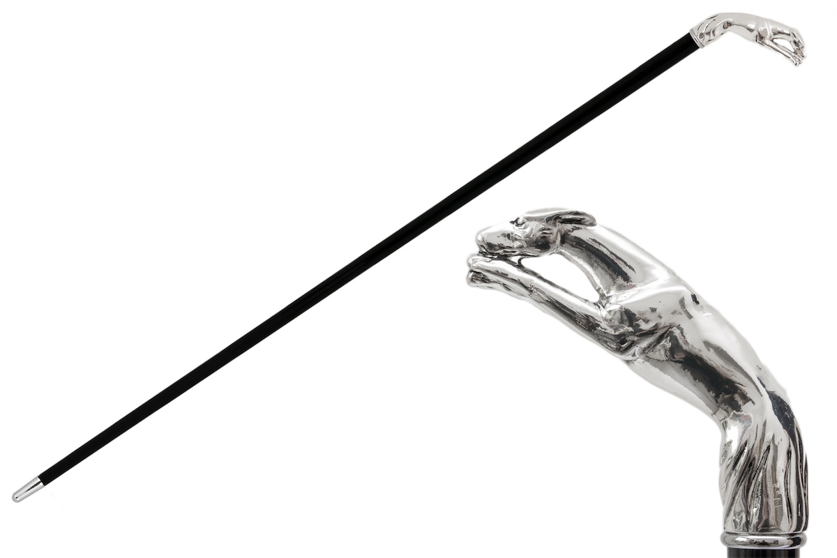 Luxury Silver Greyhound Walking Cane – Handmade Italian Designer Stick