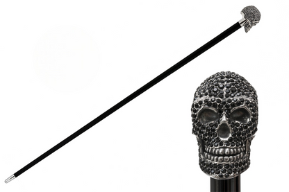 Luxury Black Swarovski Skull Walking Cane – Handmade in Italy
