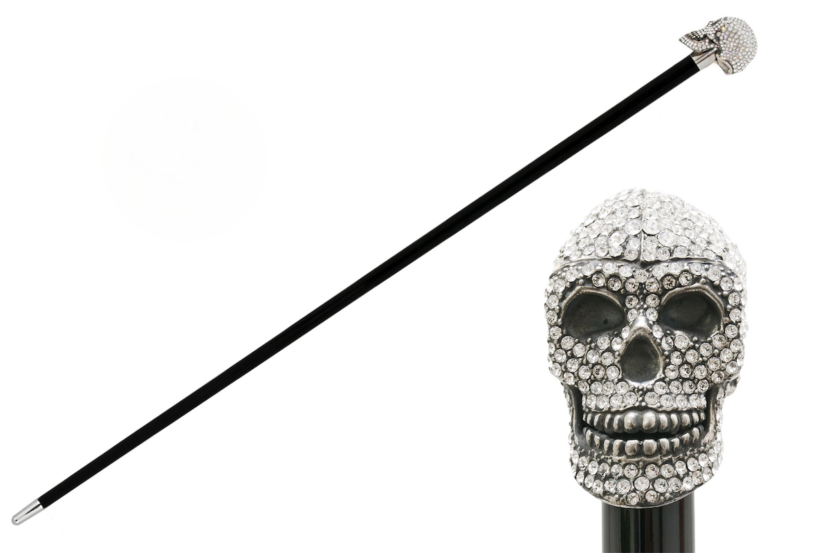Luxury Clear Swarovski Skull Walking Cane – Handmade in Italy