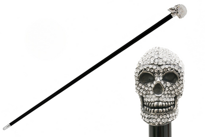 Luxury Clear Swarovski Skull Walking Cane – Handmade in Italy
