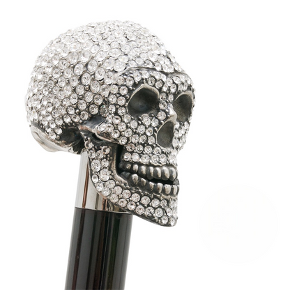 Luxury Clear Swarovski Skull Walking Cane – Handmade in Italy