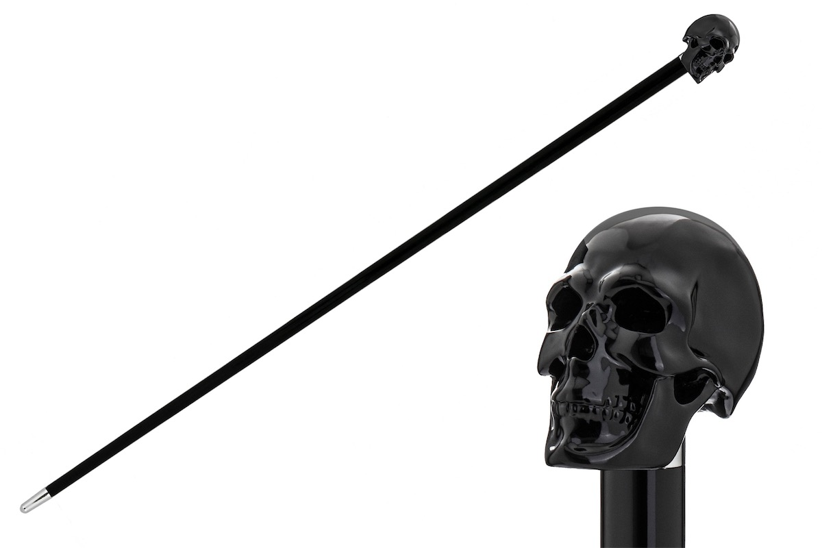 Luxury Black Skull Walking Cane with Enameled Handle – Handmade in Italy
