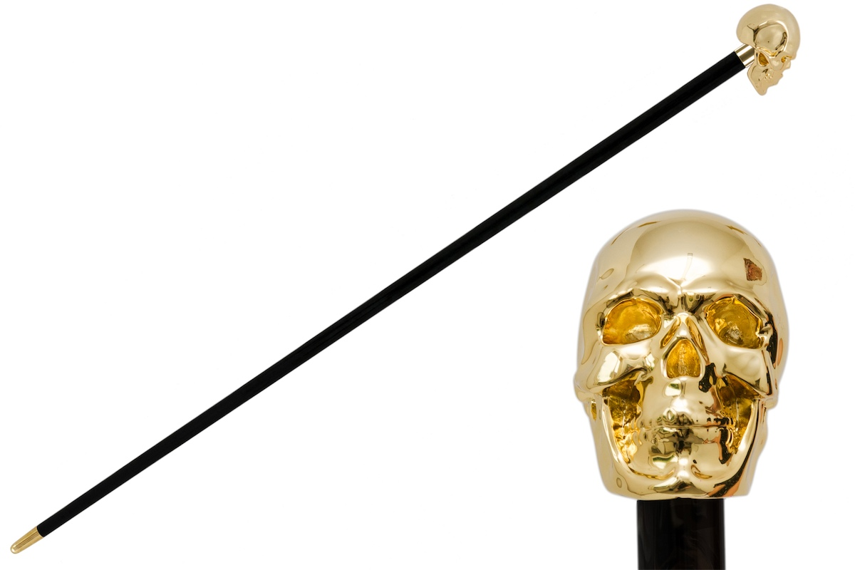Luxury Gold Skull Handmade Walking Cane with Gilt Resin Handle