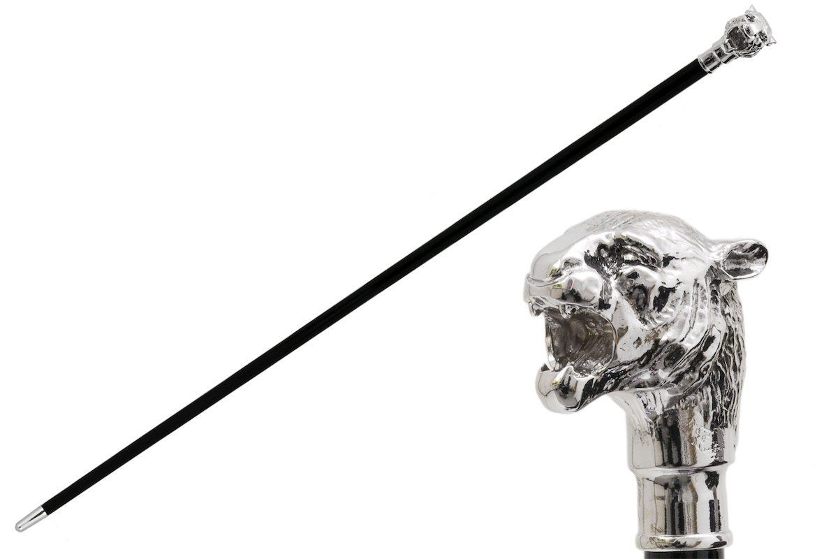 Luxury Silver Tiger Handmade Walking Cane with Metal Handle