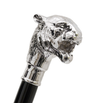 Silver Tiger Umbrella with Metal Handle – Handmade in Italy