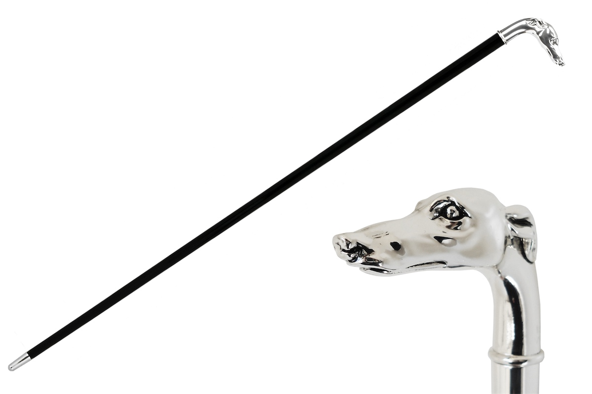 Silver Greyhound Head Walking Cane – Luxury Handmade Italian Stick