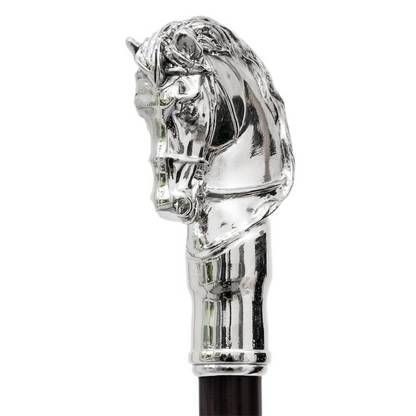 Luxury Silver Horse Handmade Walking Cane with Metal Handle