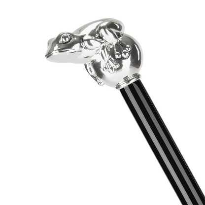 Luxury Silver Frog Handmade Walking Cane with Silver-Plated Handle