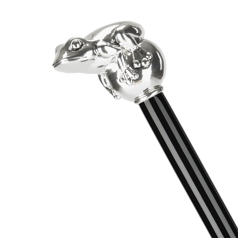 Luxury Silver Frog Handmade Walking Cane with Silver-Plated Handle